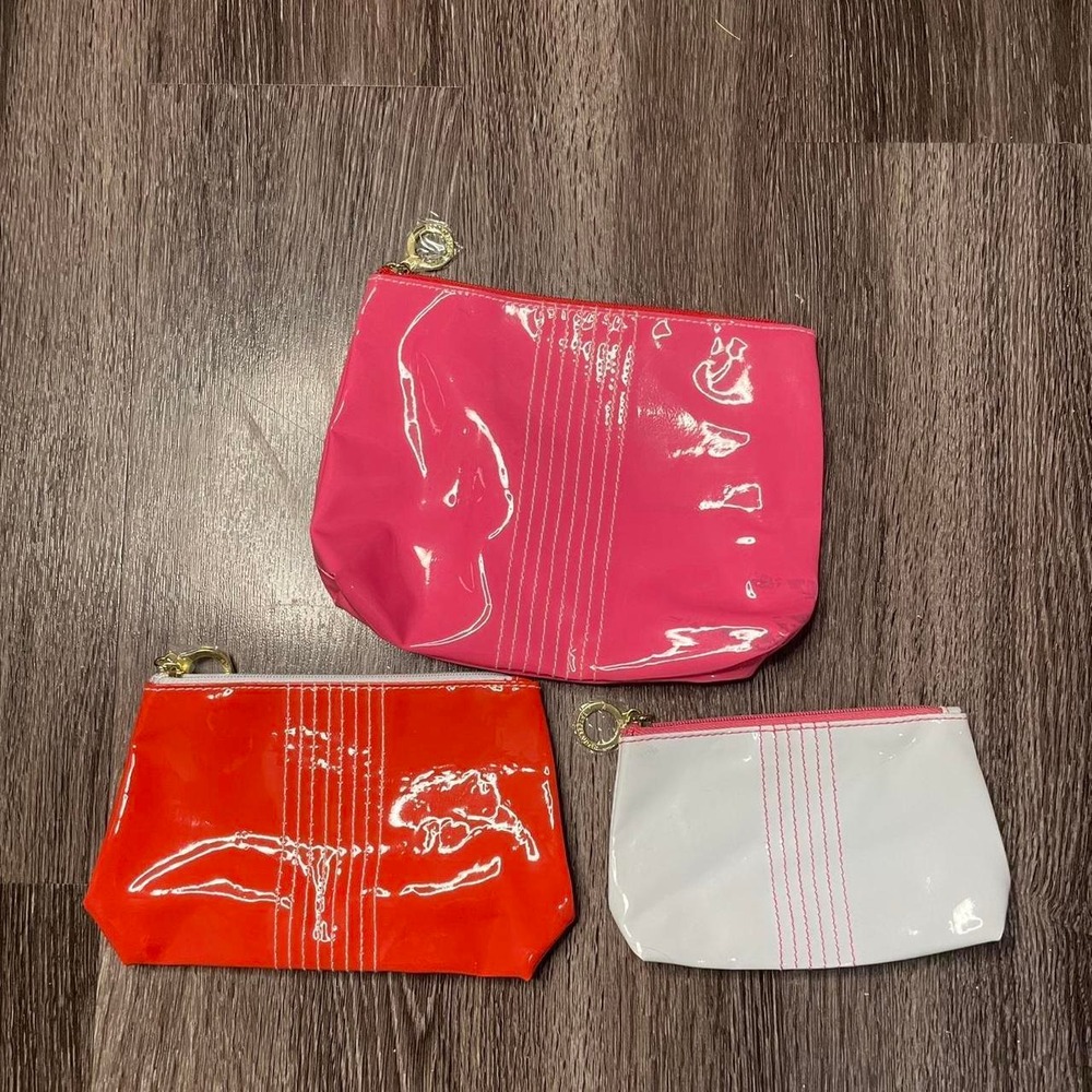 Estee Lauder Set of 3 Pink Orange White Vinyl Makeup Bags Cosmetic Pouch